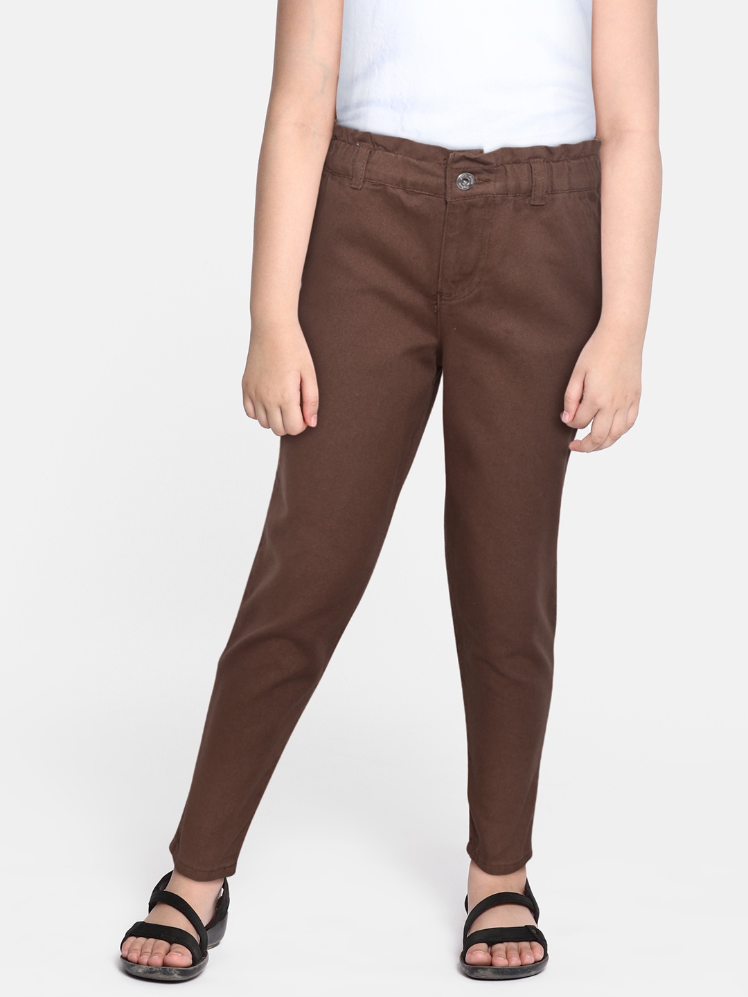 

DeFacto Girls Brown Solid Cotton Trousers