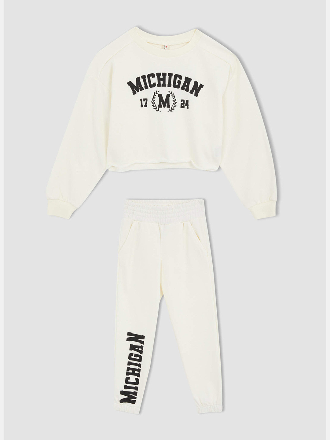 

DeFacto Girls Off White & Black Typography Print T-shirt with Joggers