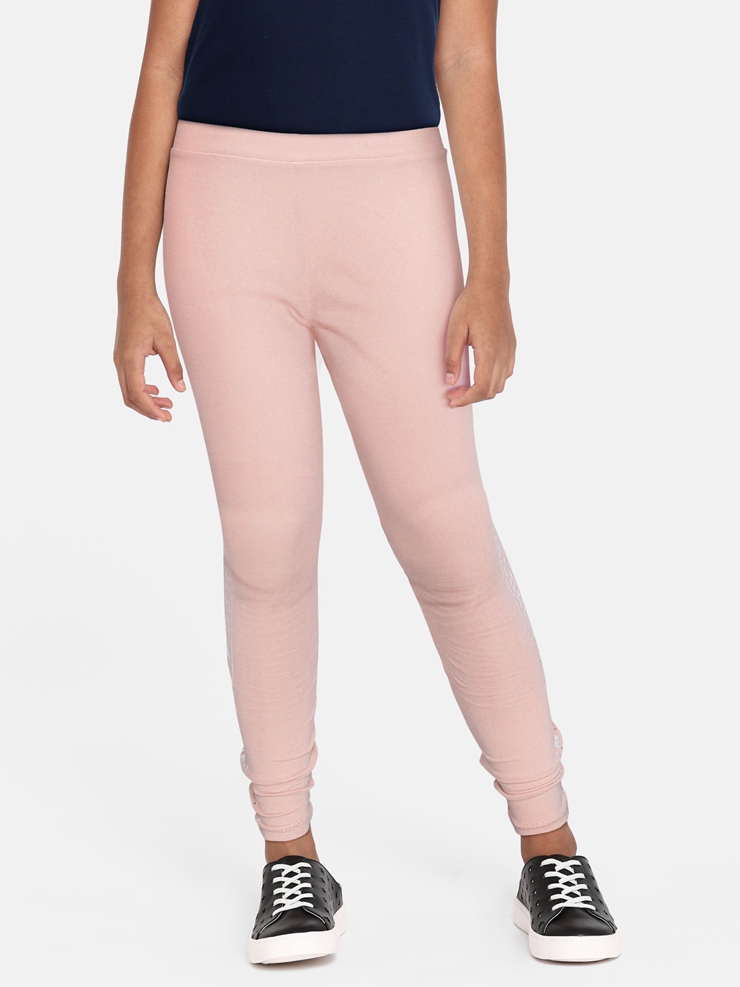 

DeFacto Girls Pink & Silver Solid Ankle Length Leggings with Side Printed Detail