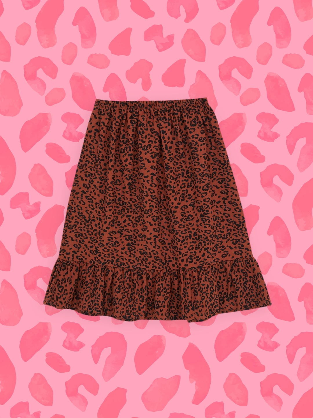 

DeFacto Girls Brown & Black Leopard Print Cotton A-Line Skirt