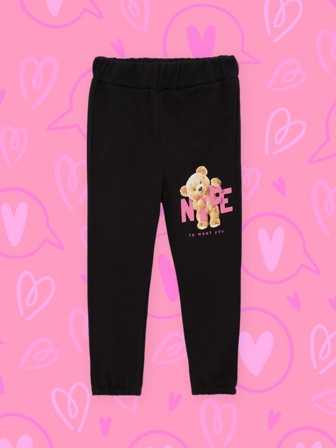 

DeFacto Girls Black & Brown Teddy Print Regular Fit Joggers