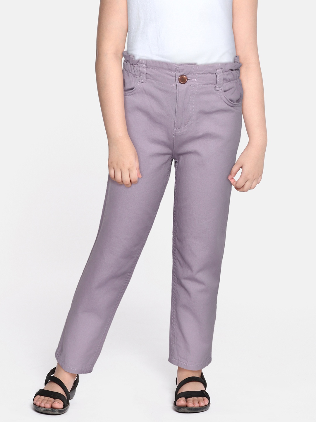 

DeFacto Girls Lavender Solid Cotton Paper Bag Waist Trousers