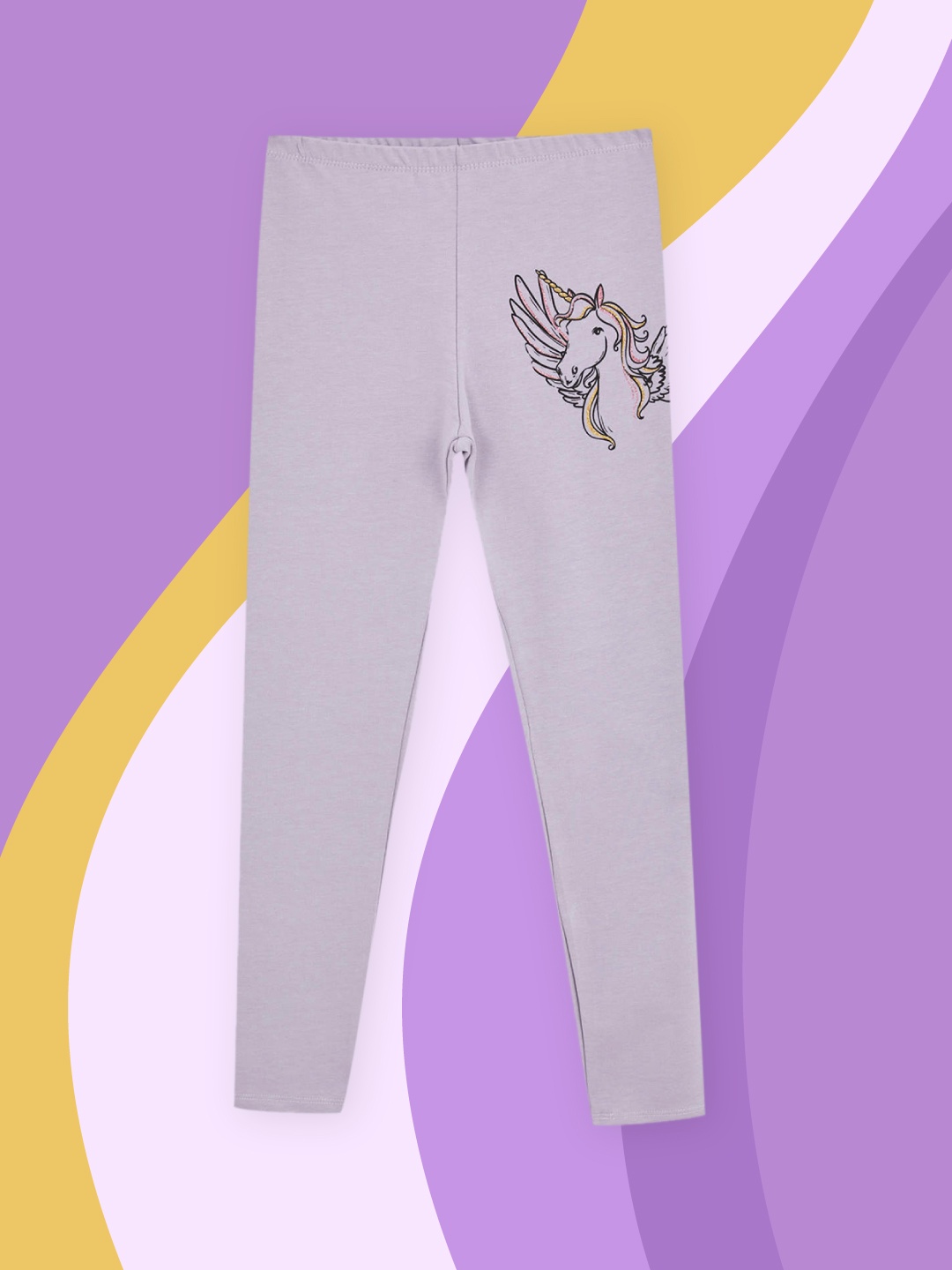 

DeFacto Girls Lavender & Black Unicorn Print Detail Ankle-Length Leggings