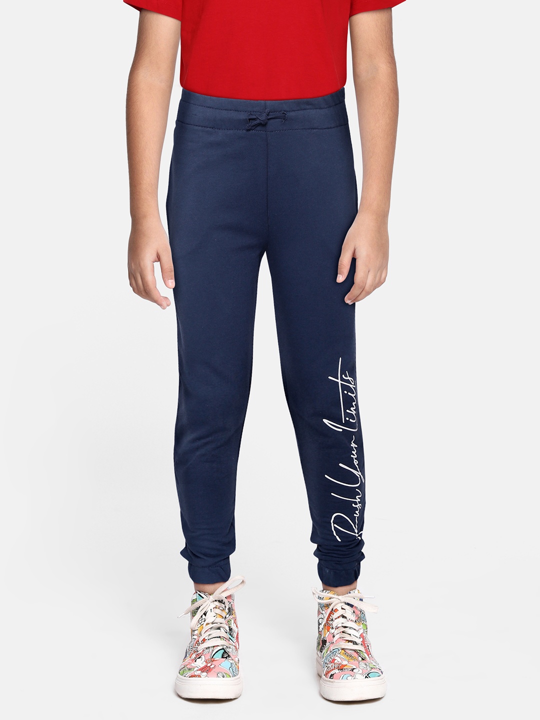 

DeFacto Boys Navy Blue & White Solid Joggers with Printed Detail