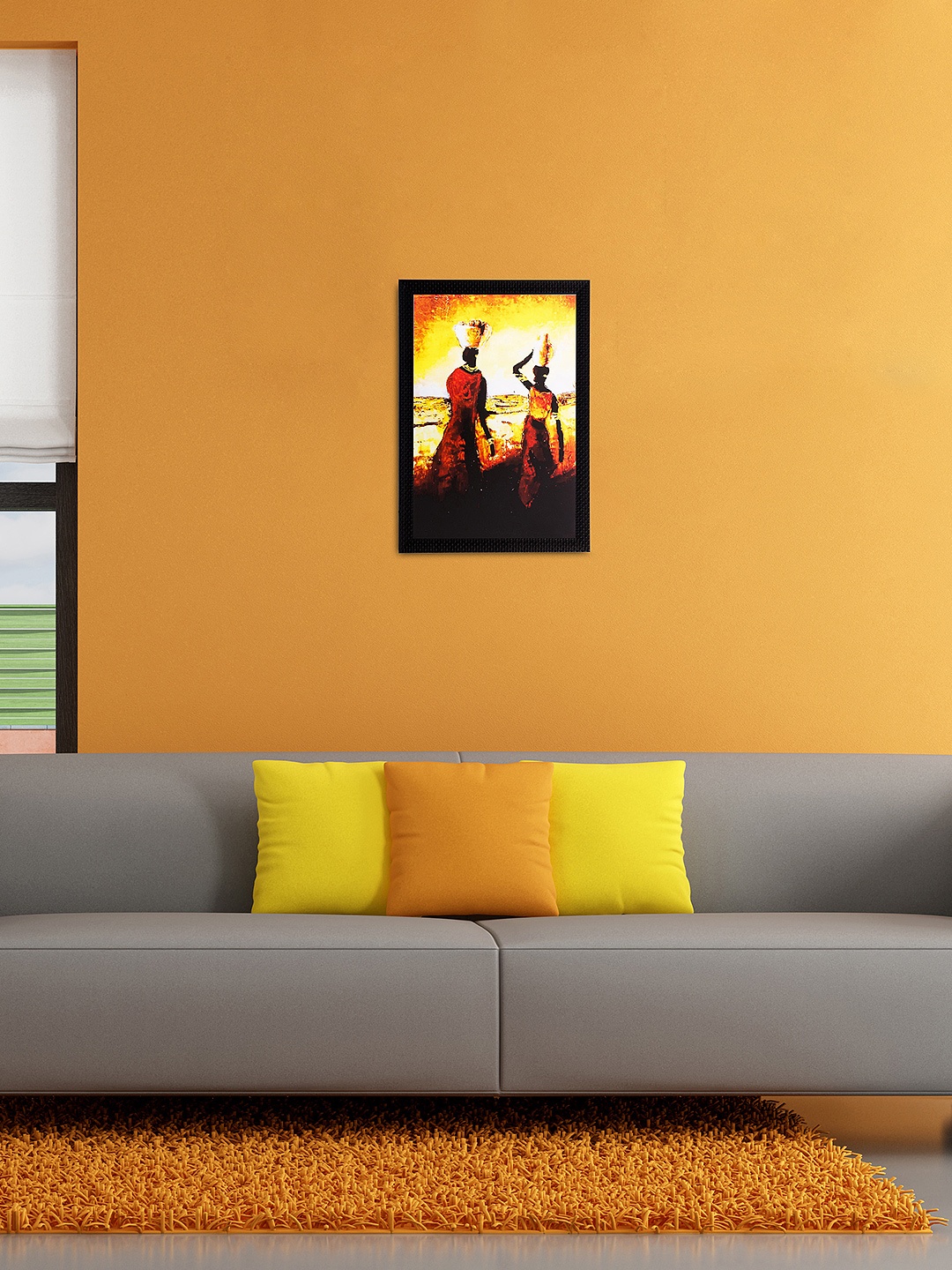 

eCraftIndia Multicoloured Tribal Women Matt Framed UV Wall Art, Multi