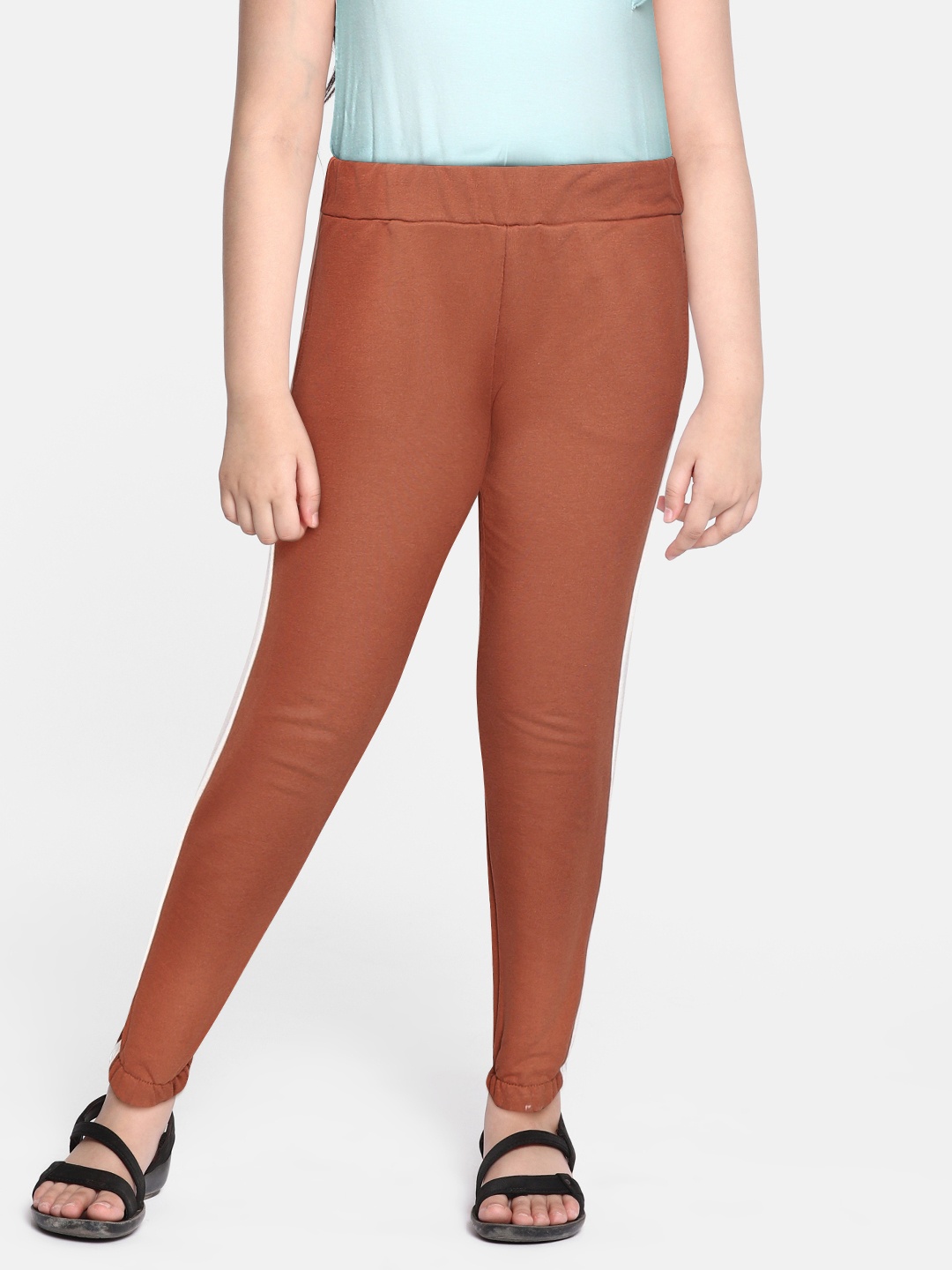

DeFacto Girls Brown & White Solid Joggers with Side Taping
