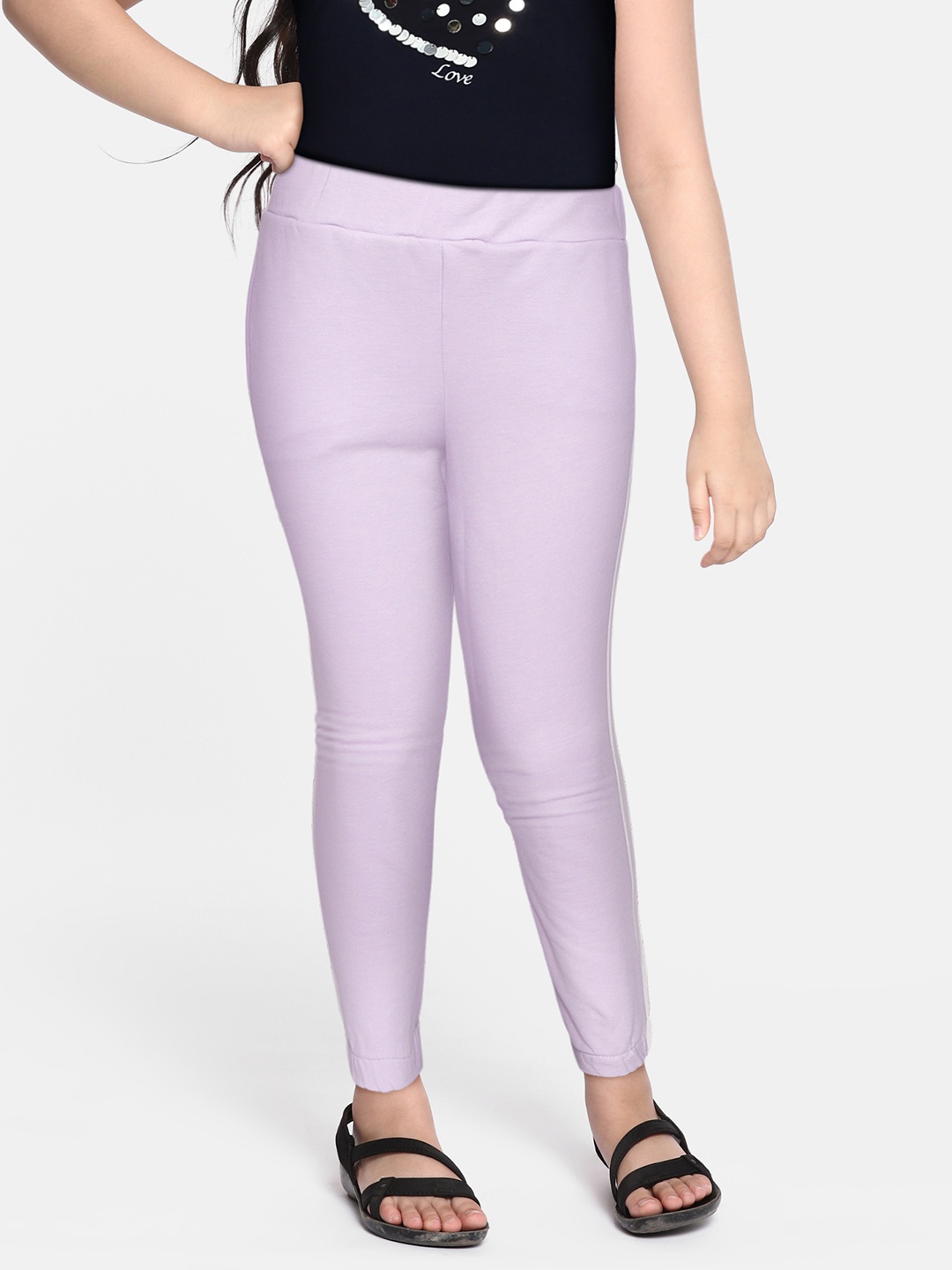 

DeFacto Girls Lavender & White Solid Joggers