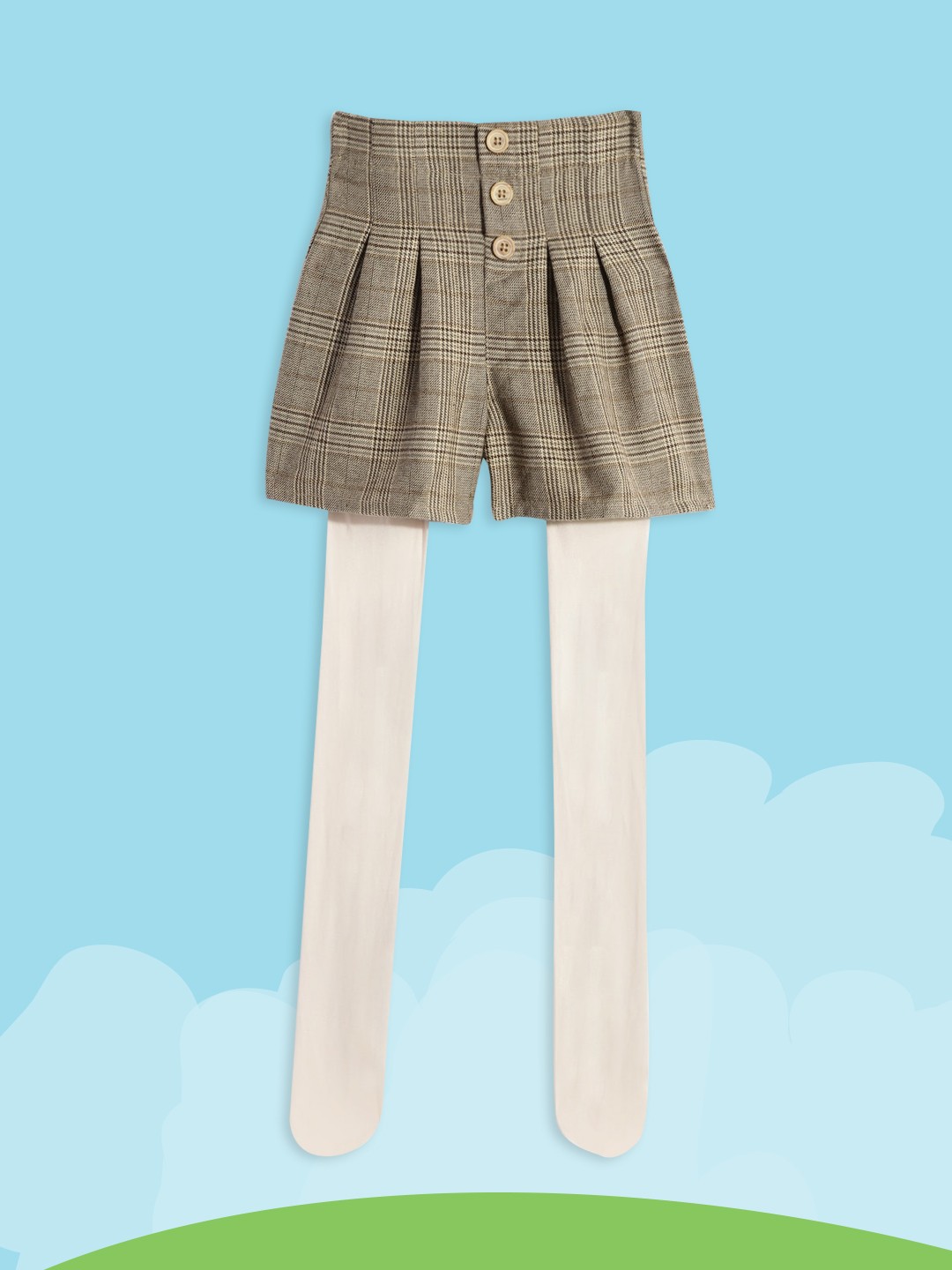 

DeFacto Girls Beige & Brown Checked Shorts with Stockings