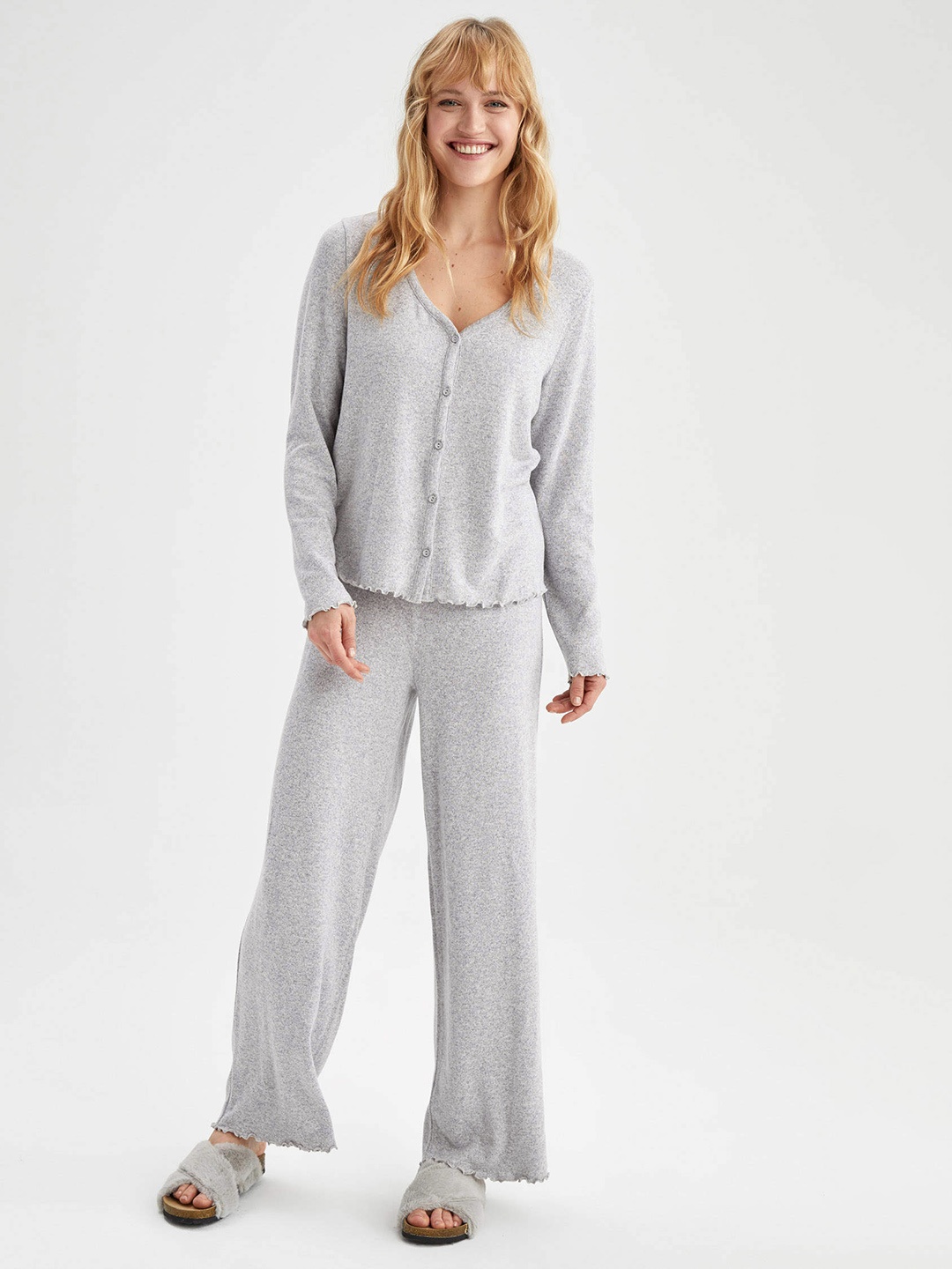 

DeFacto Women Grey Melange Solid Night suit