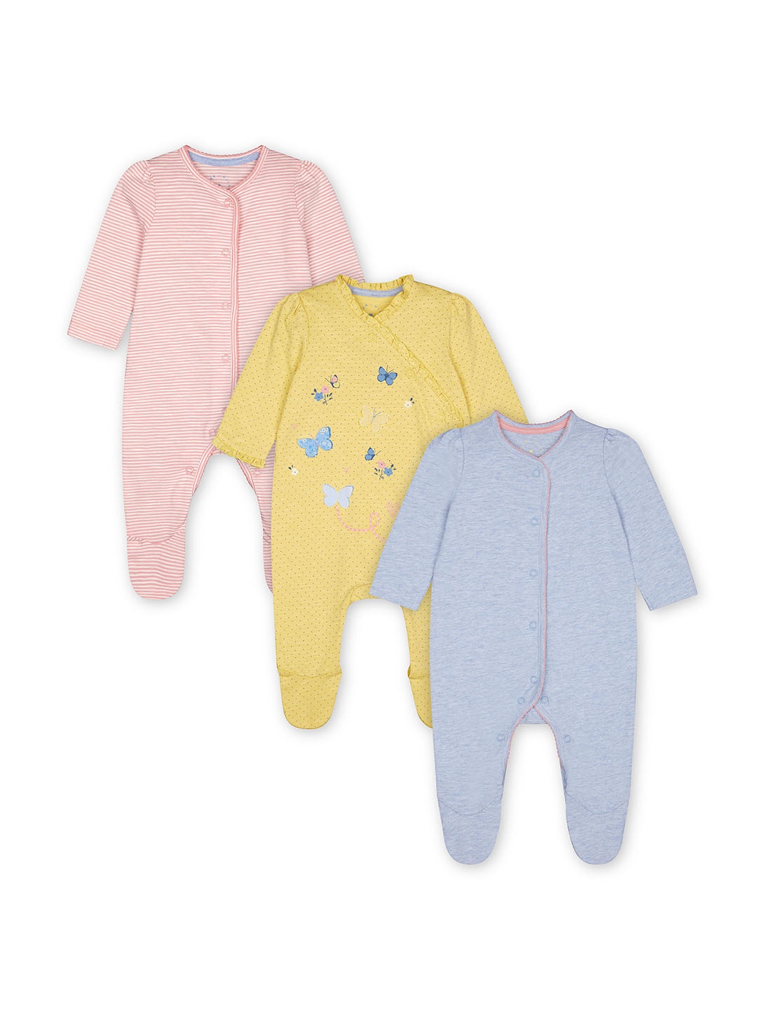 

mothercare Infants Girls Pack of 3 Pure Cotton Sleepsuits, Yellow