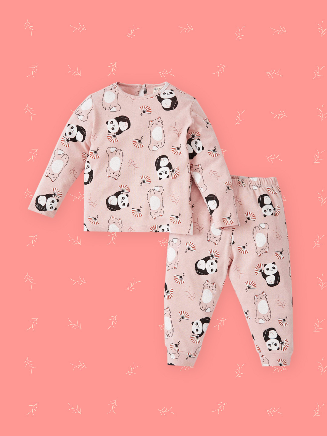 

DeFacto Girls Pink & Black Conversational Printed Cotton Pyjama Set