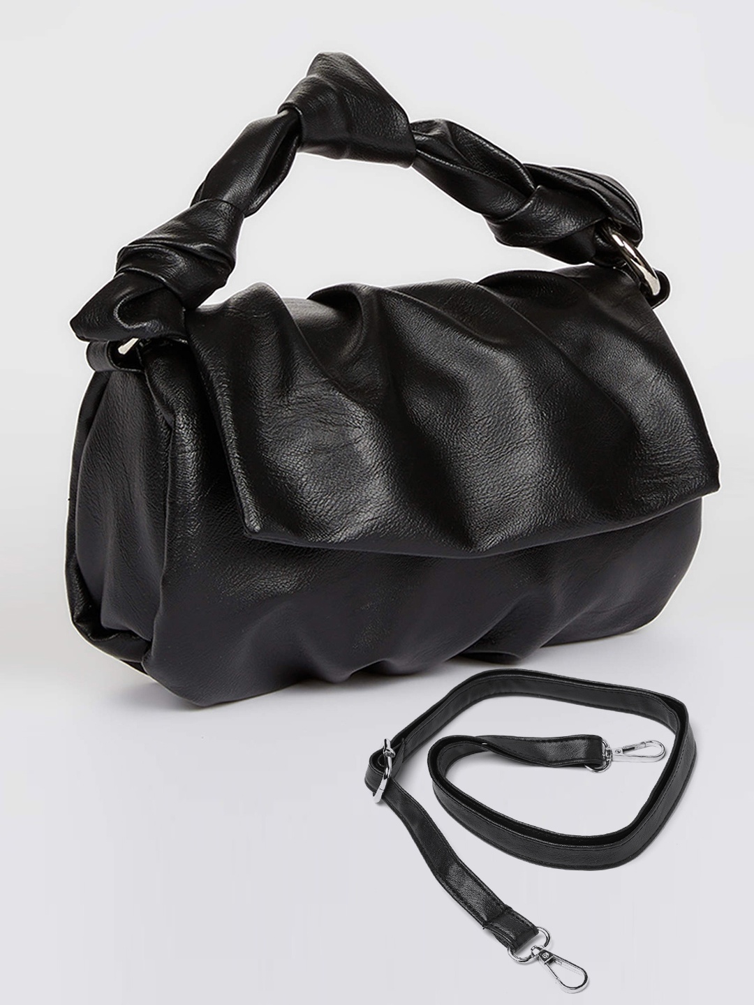 

DeFacto Black Solid Structured Handheld Bag with Sling Strap