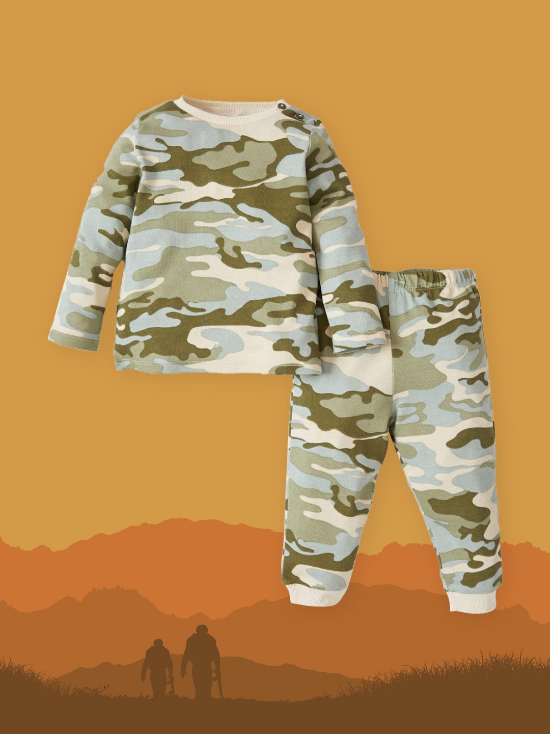 

DeFacto Boys Green & Beige Camouflage Printed Cotton Pyjama Set