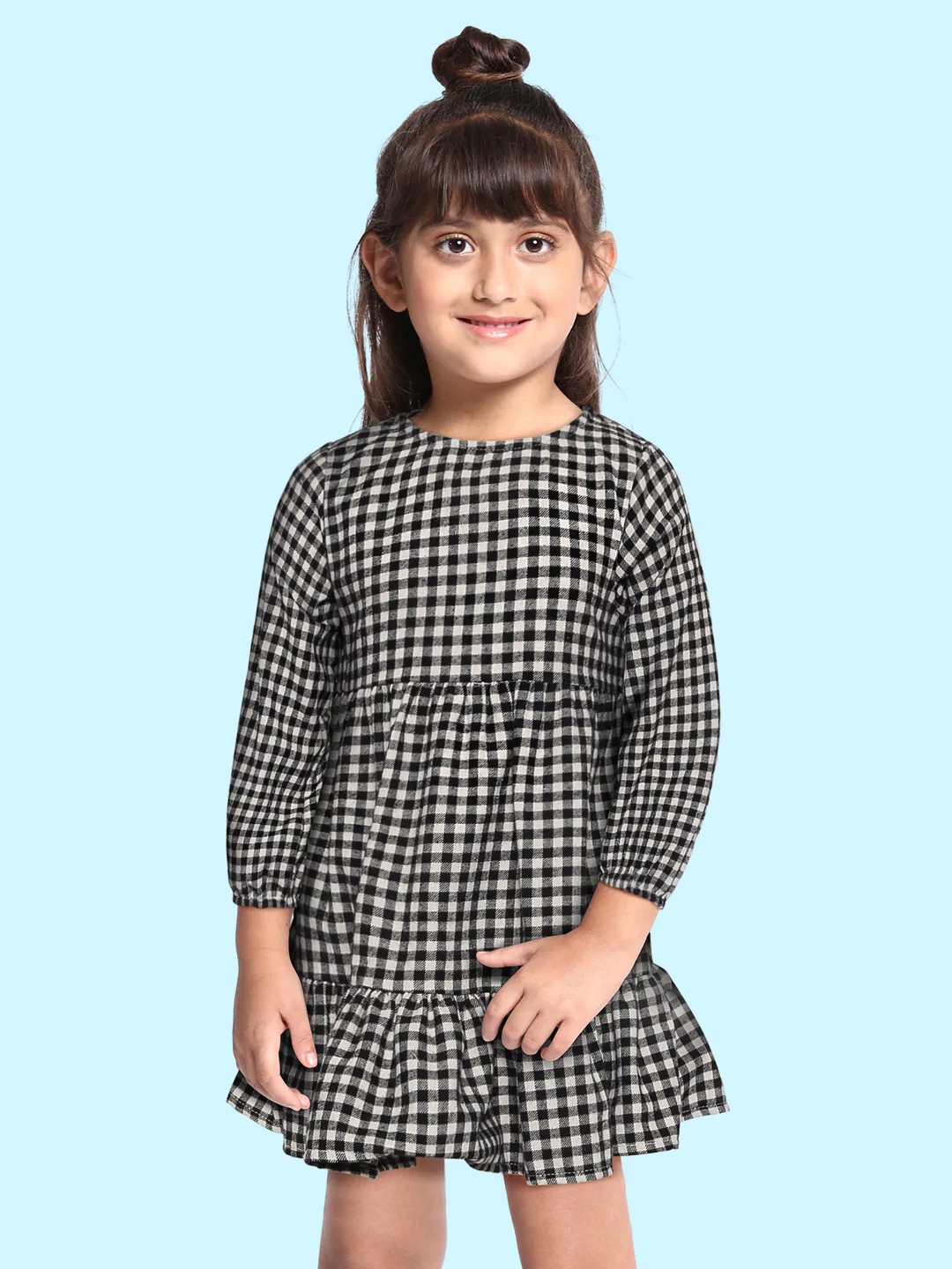 

DeFacto Girls Black & White Checked Tiered Fit & Flare Dress