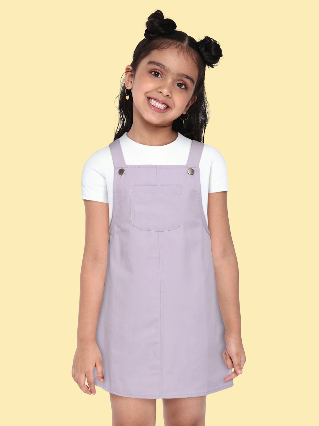 

DeFacto Girls Lavender Solid Cotton Pinafore Dress