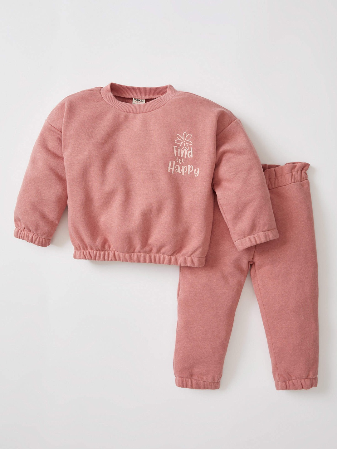 

DeFacto Girls Peach-Coloured & White Solid Co-ord Set