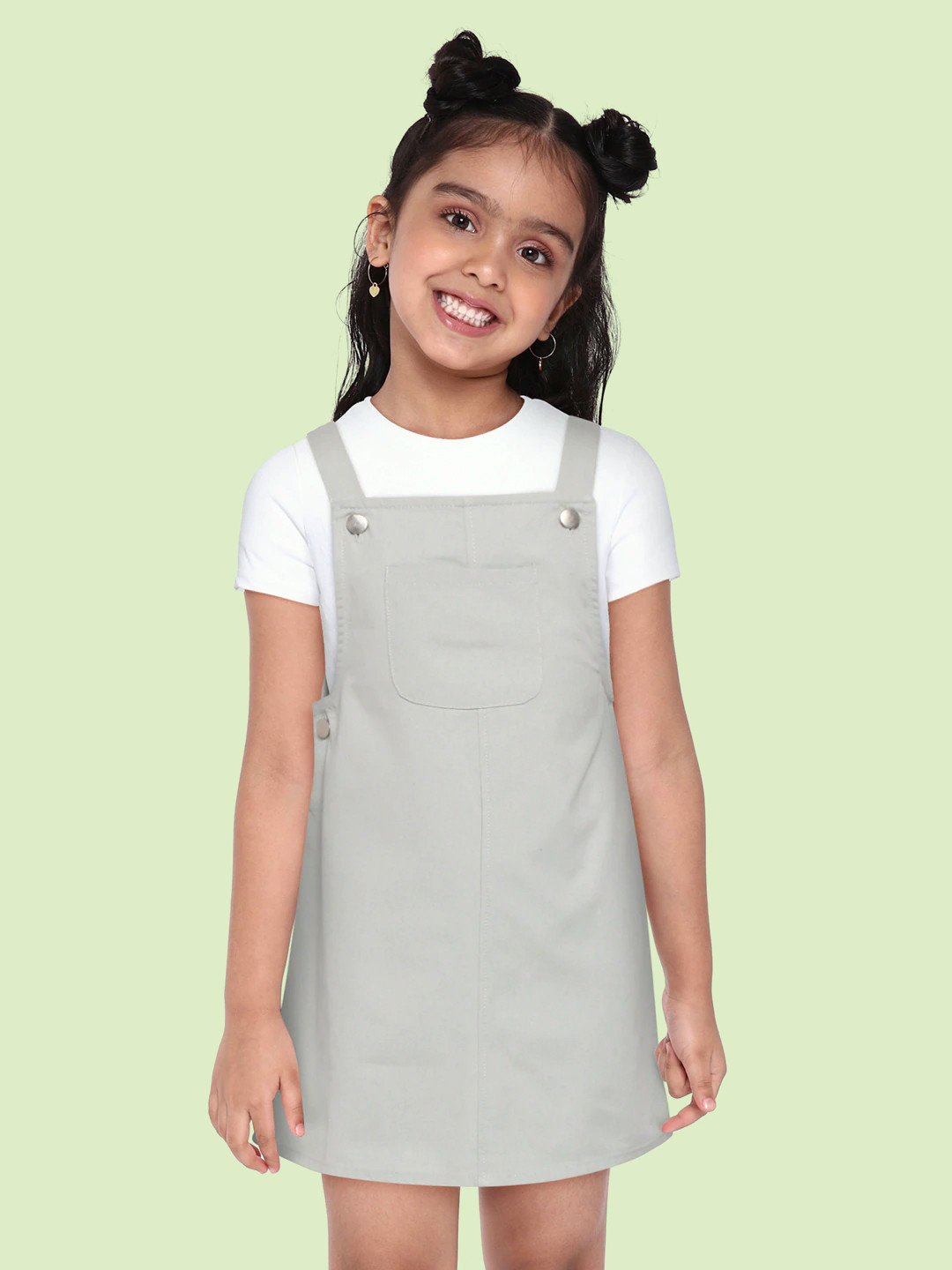 

DeFacto Green Pure Cotton Solid Pinafore Dress