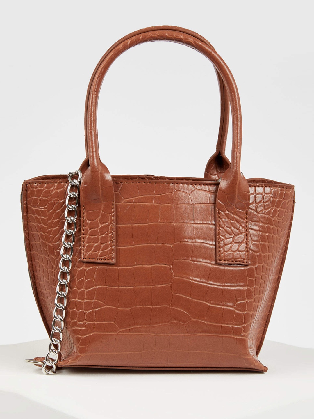 

DeFacto Brown Croc Textured Handheld Bag with Non-Detachable Sling Strap