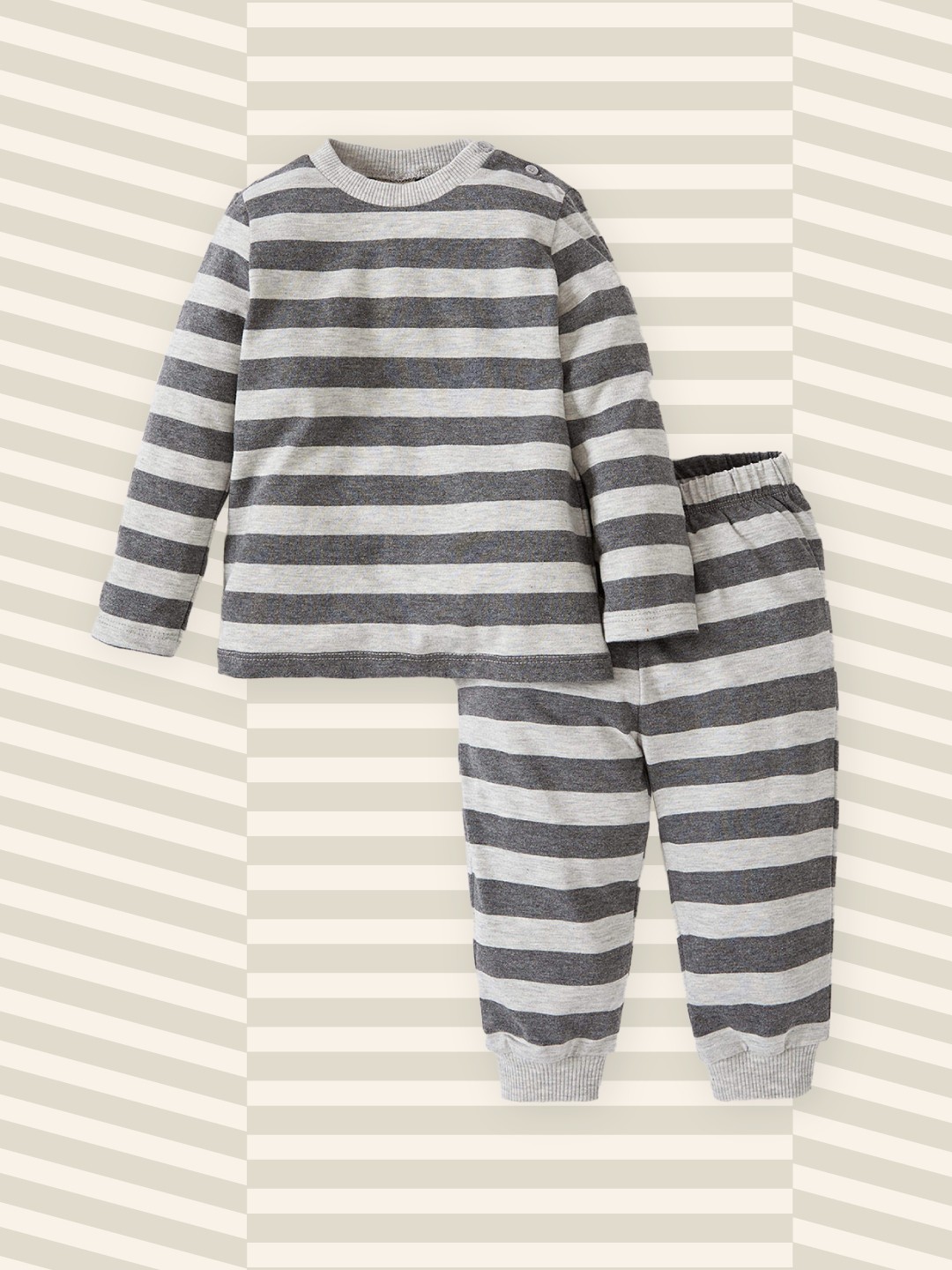 

DeFacto Boys Grey Melange & Black Striped Night suit