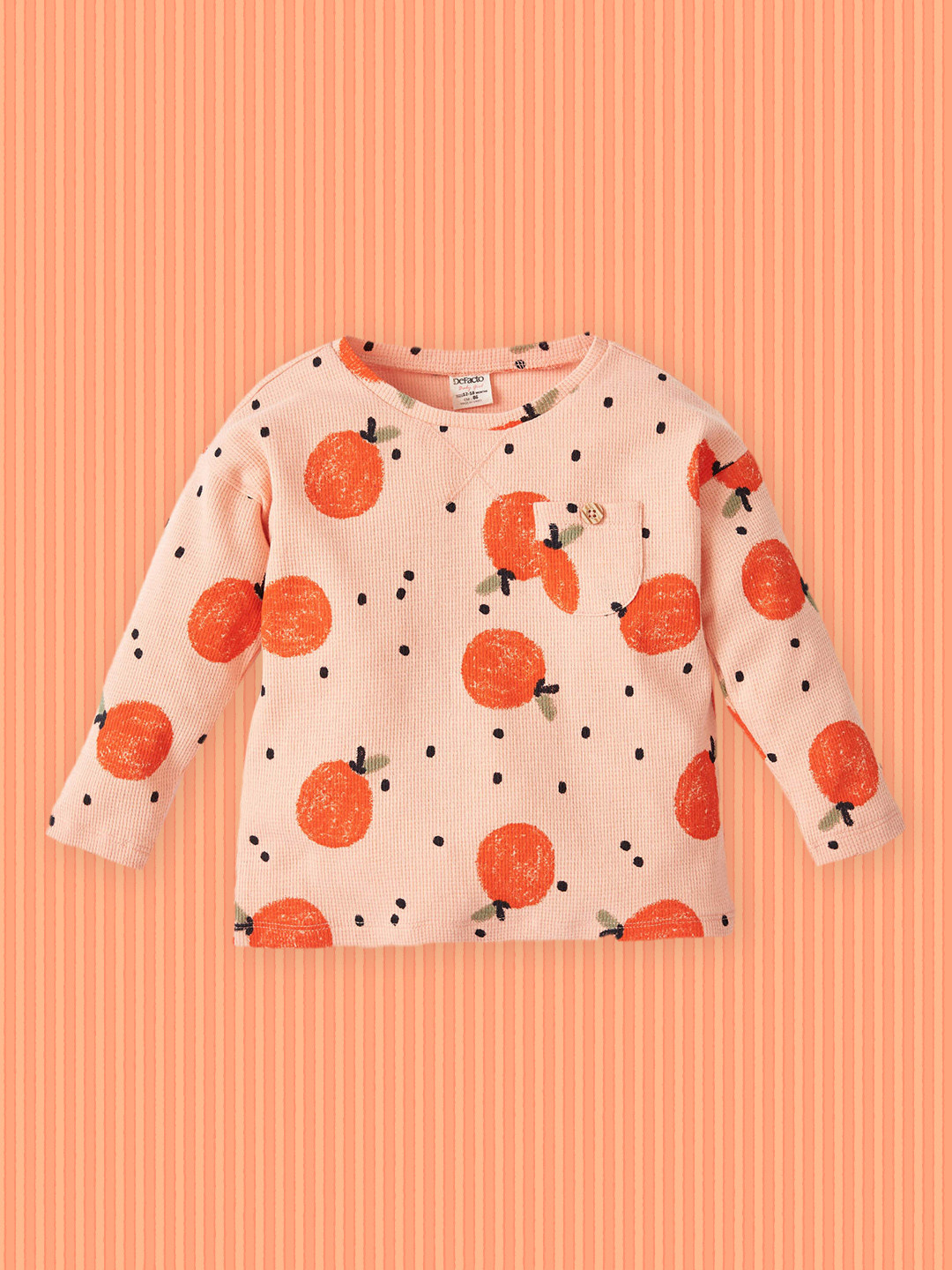 

DeFacto Girls Peach-Coloured & Orange Printed Cotton T-shirt
