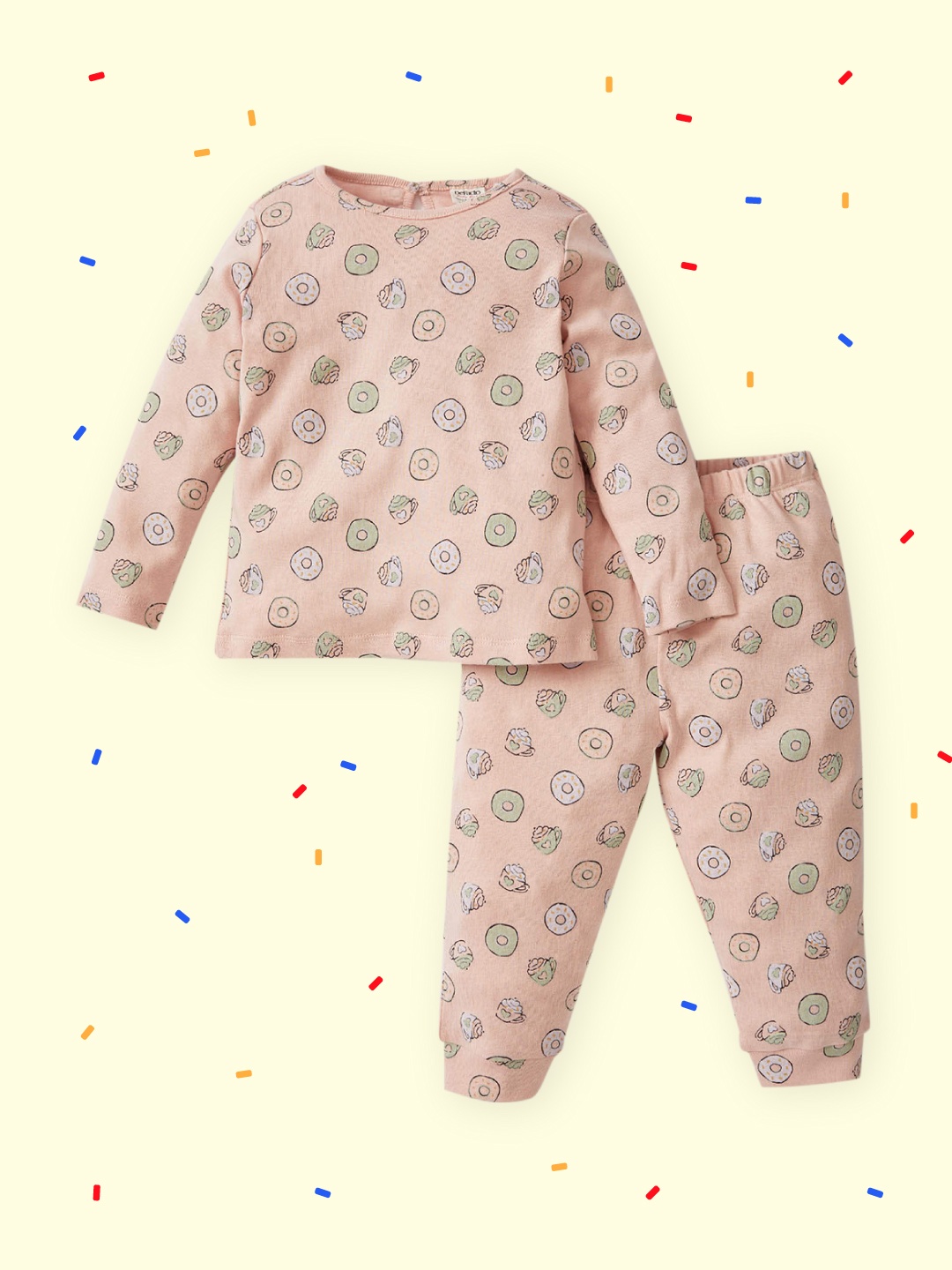 

DeFacto Girls Peach-Coloured & Green Cotton Printed Pyjama Set