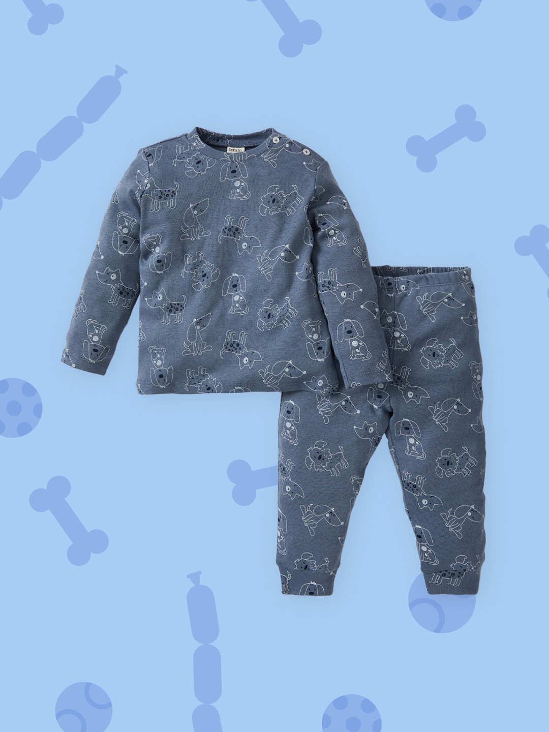 

DeFacto Boys Blue & White Pure Cotton Conversational Print Night suit