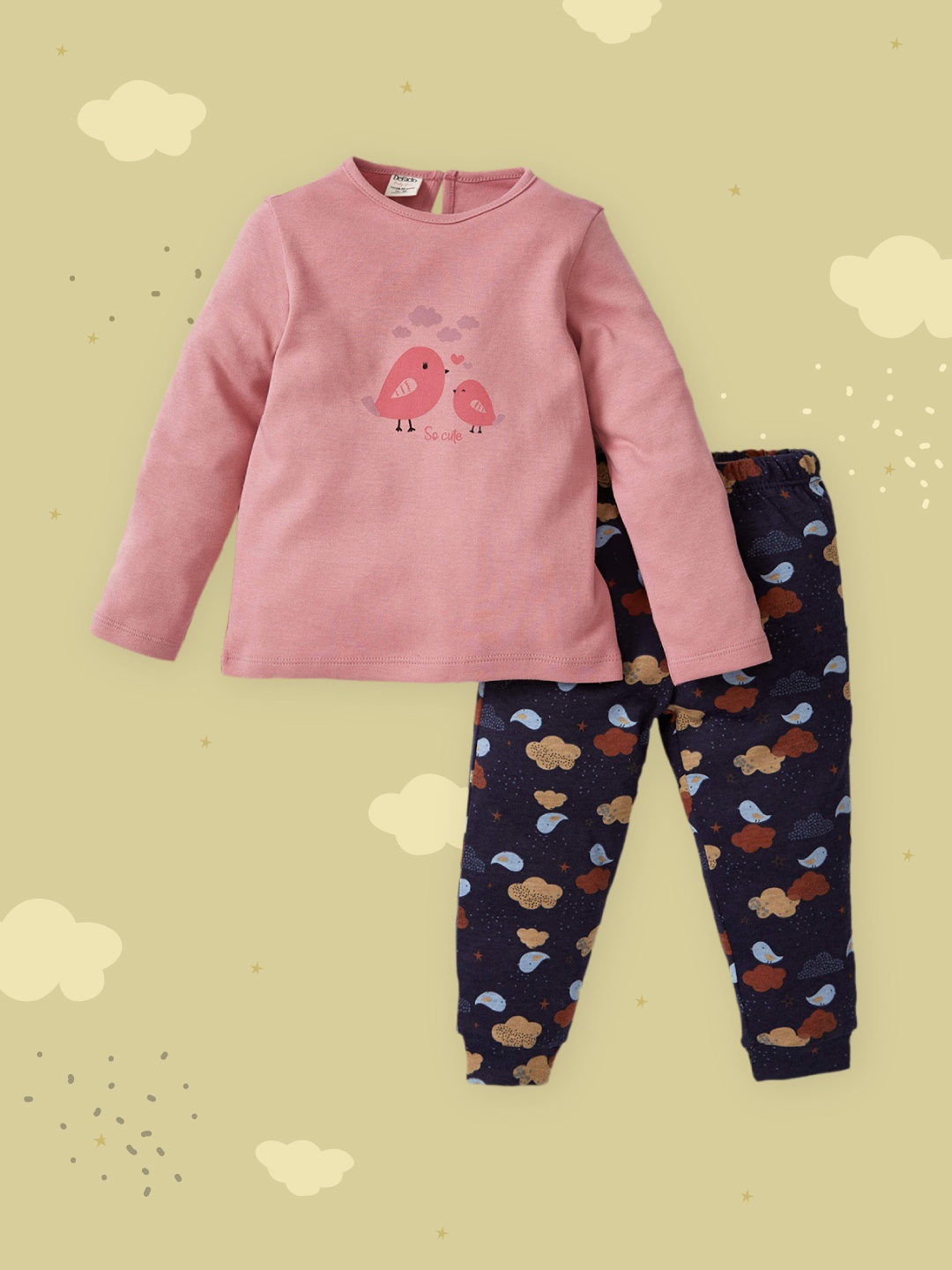 

DeFacto Girls Pink & Navy Blue Graphic Print Cotton Pyjama Set