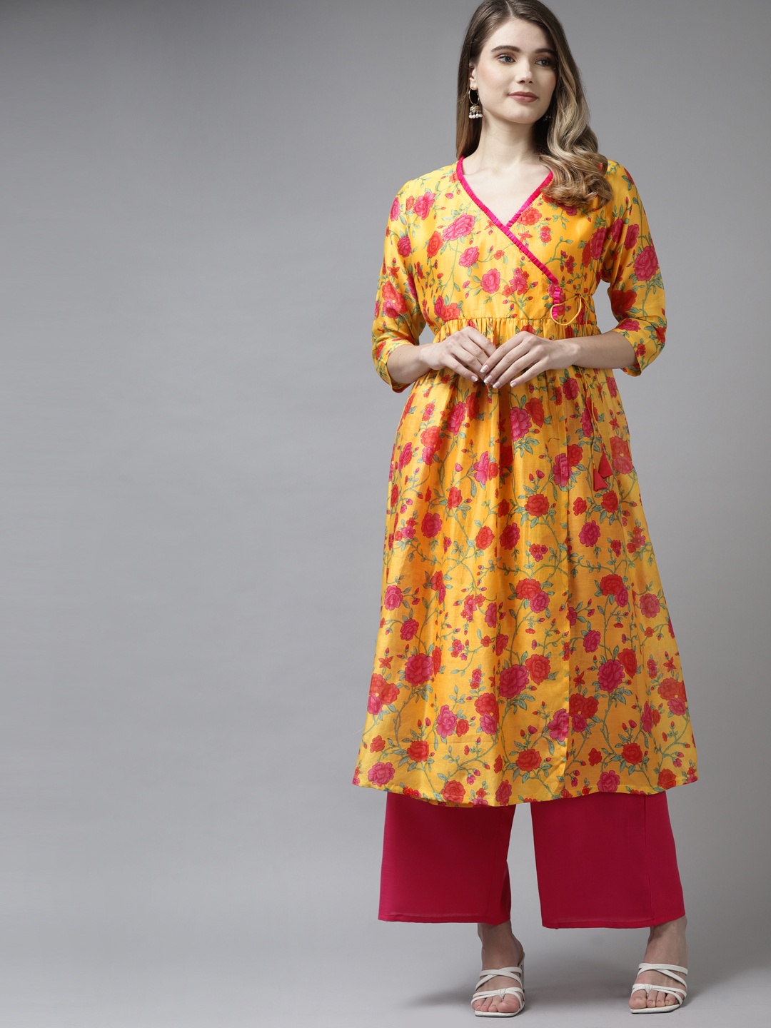 

Bhama Couture Women Mustard Yellow Ethnic Motifs Pure Cotton Kurta with Palazzos