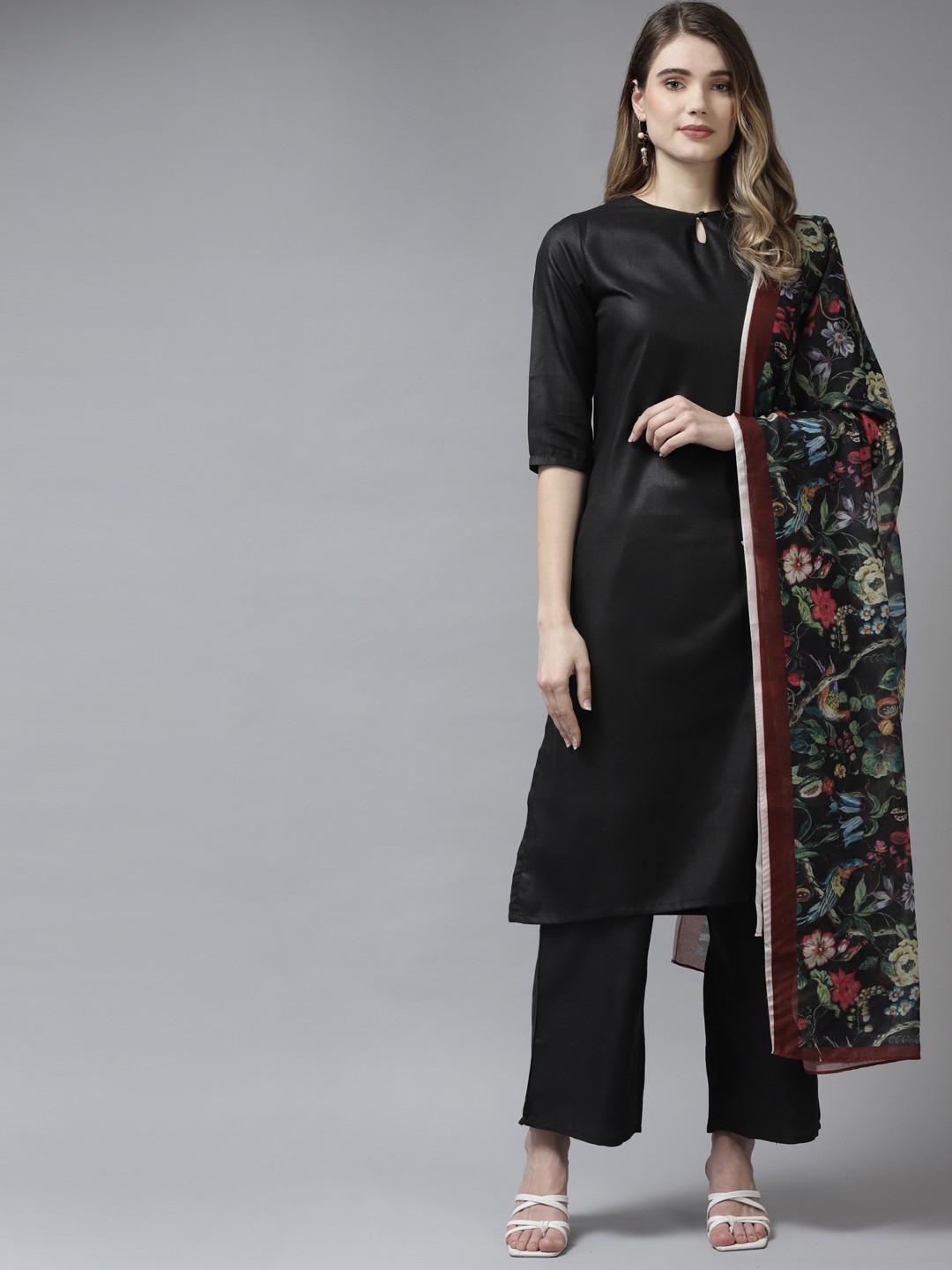 

Bhama Couture Women Black Kurta with Palazzos & With Dupatta