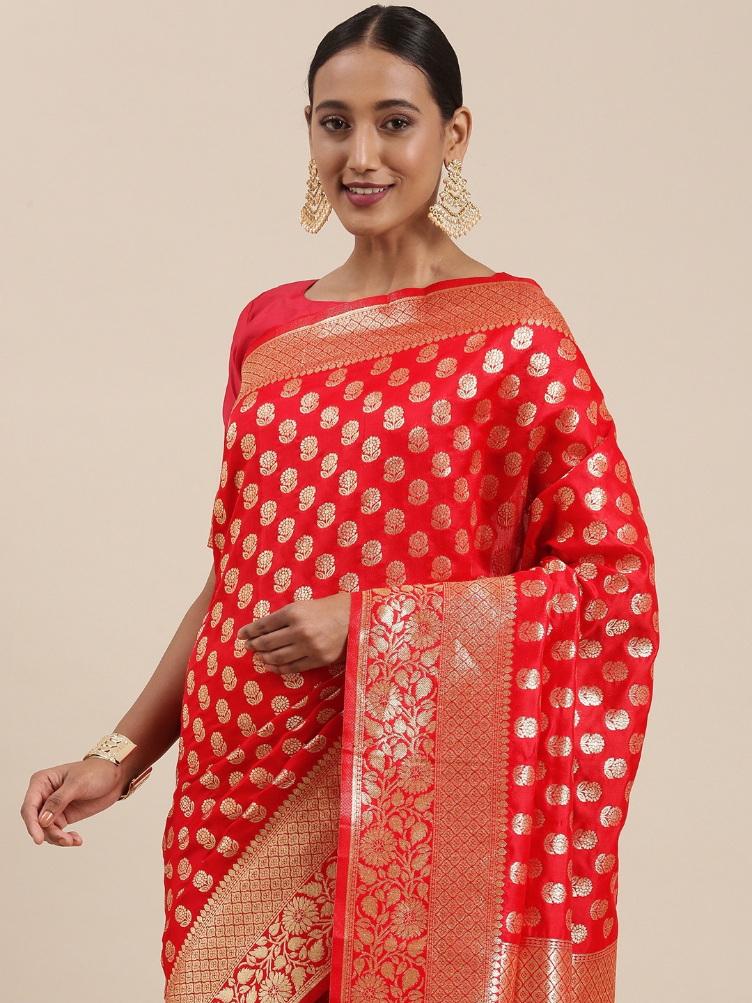 

Saree mall Red & Golden Ethnic Motifs Silk Blend Sarees