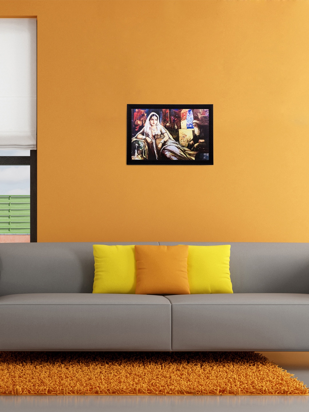 

eCraftIndia Multicoloured Sitting Woman Framed Wall Art, Multi