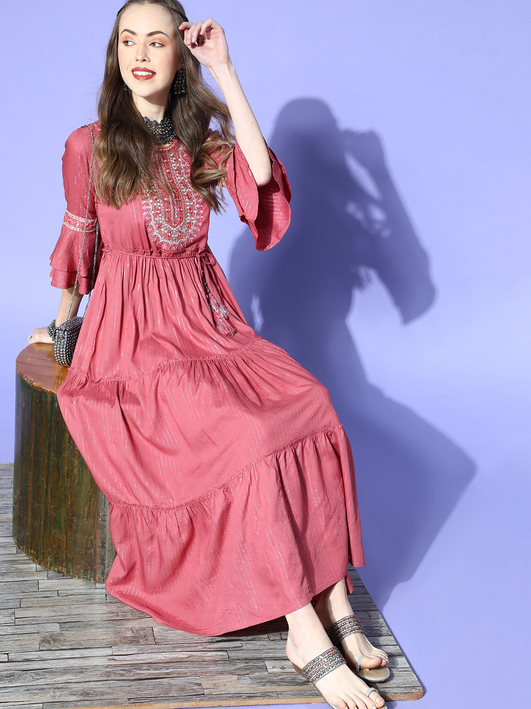 

Juniper Women Rose Embellished Tiered Dress