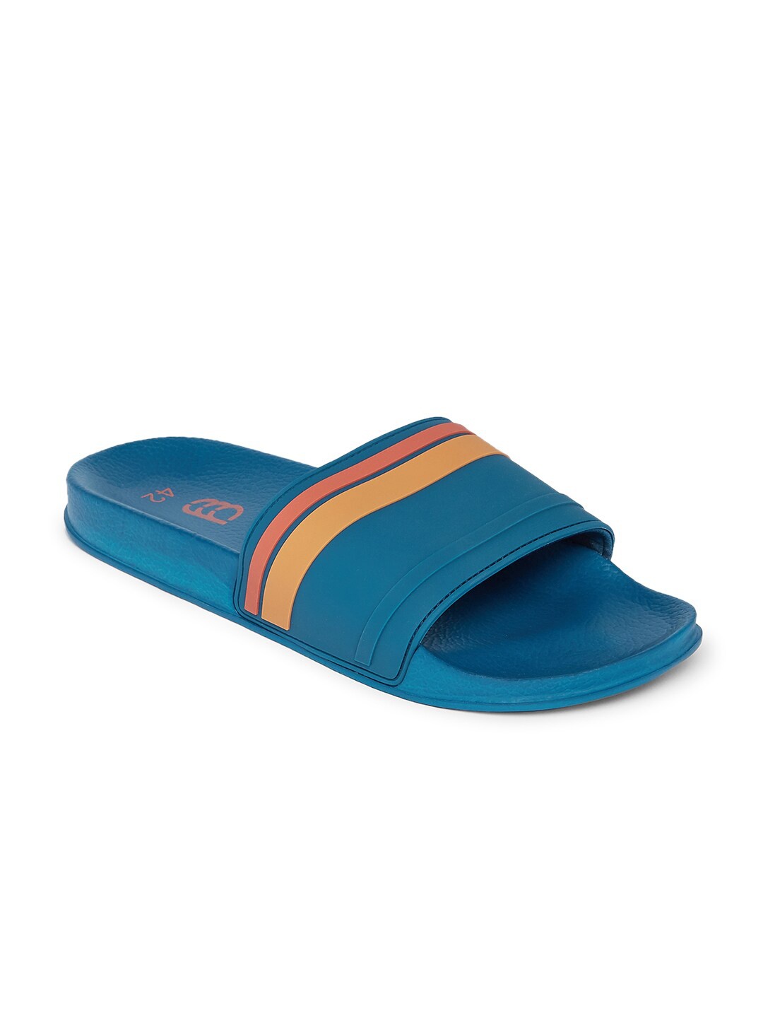 

Ajile by Pantaloons Men Teal & Orange Striped Sliders