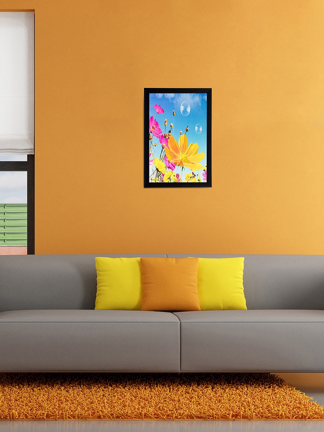 

eCraftIndia Multicoloured Floral Framed UV Wall Art, Multi