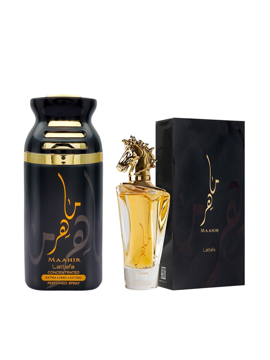 

Lattafa Set of Maahir Gold Eau De Perfume & Deodorant 350 ml, Black