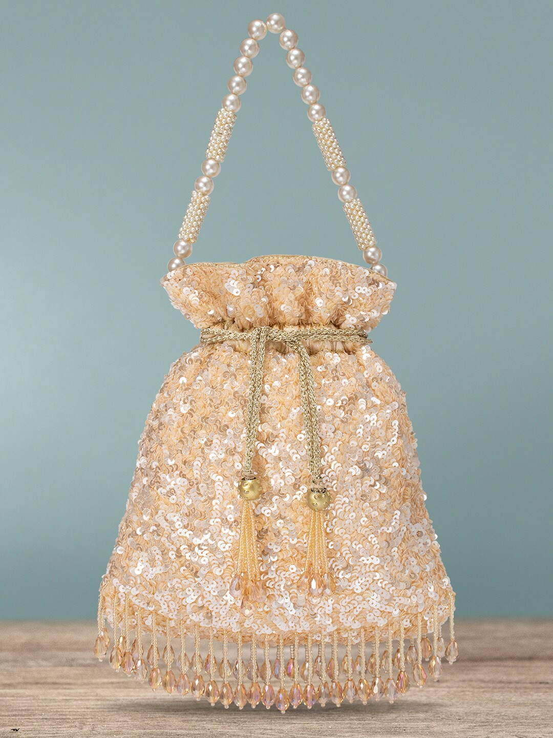

Peora Cream-Coloured Sequinned Embellished Potli Bag