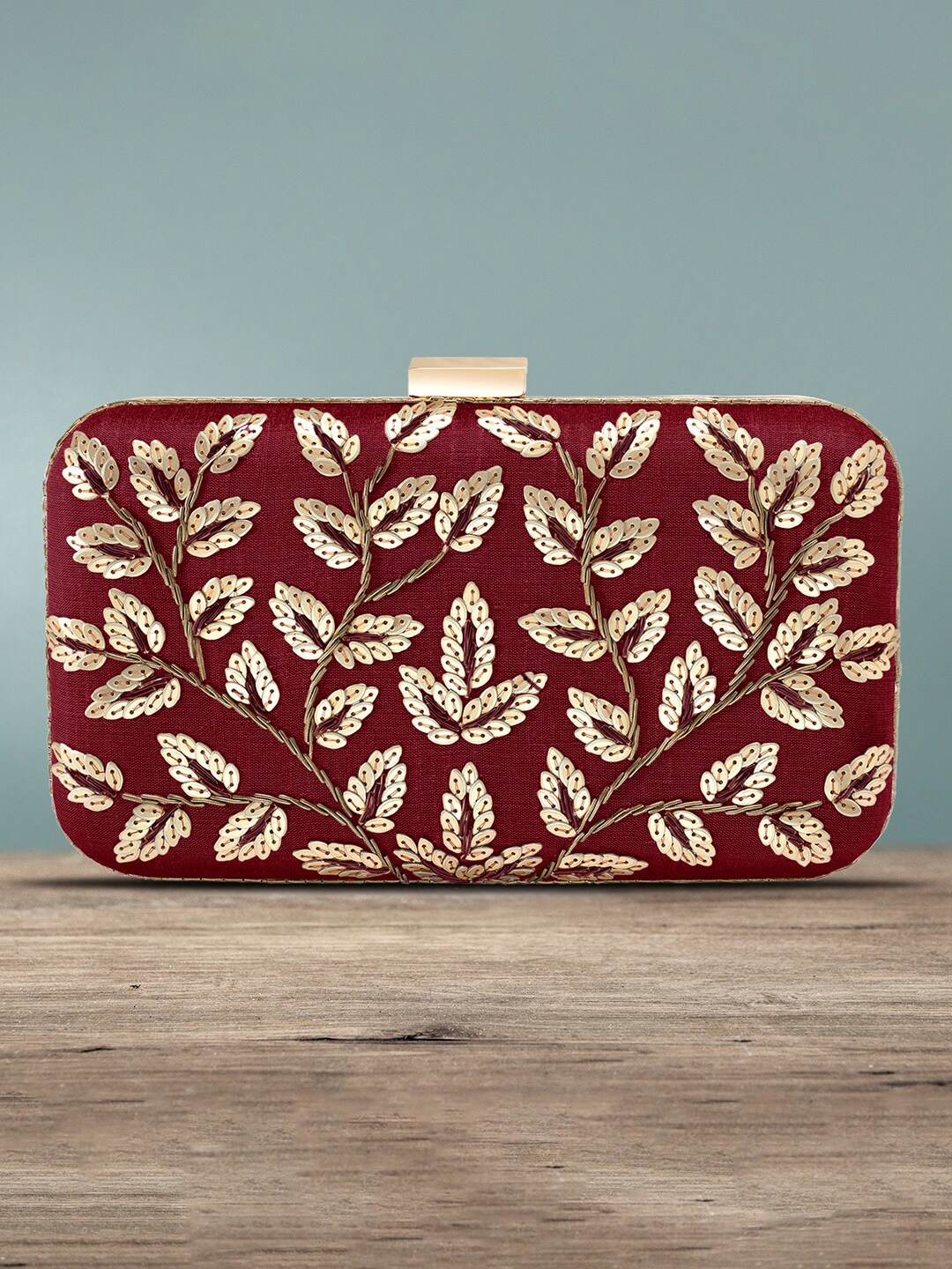 

Peora Women Maroon & Gold-Toned Embellished Handmade Purse Clutch