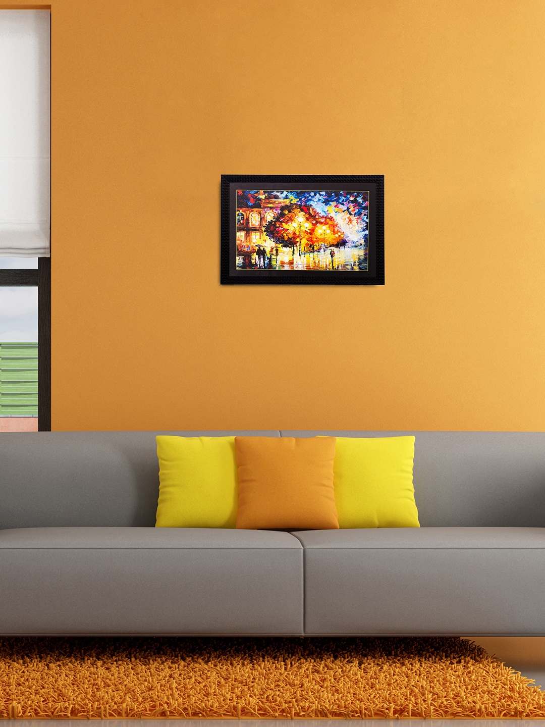 

eCraftIndia Multicoloured City Life View Framed UV Wall Art, Multi