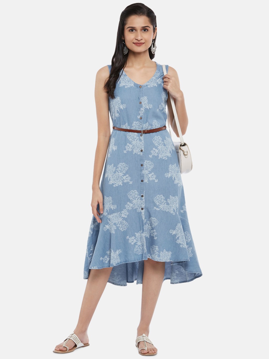

AKKRITI BY PANTALOONS Blue Floral A-Line Midi Dress