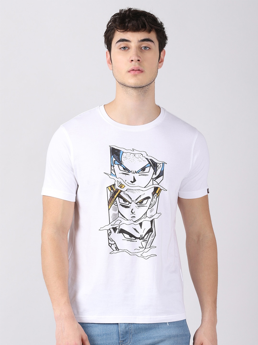 

Bushirt Men White Dragonballz Printed Cotton T-shirt