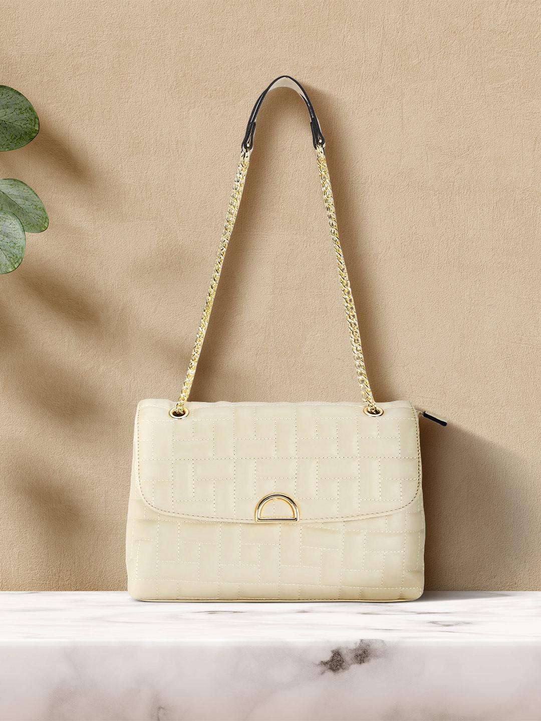 

Forever Glam by Pantaloons Beige Structured Shoulder Bag