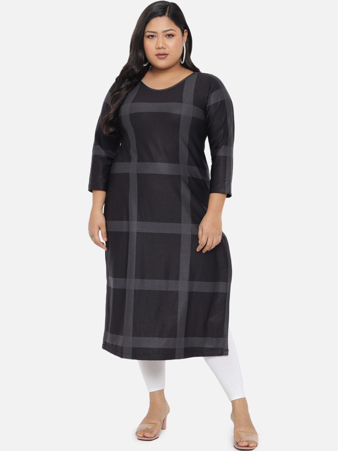 

Amydus Women Plus Size Grey Printed Fleece Kurti