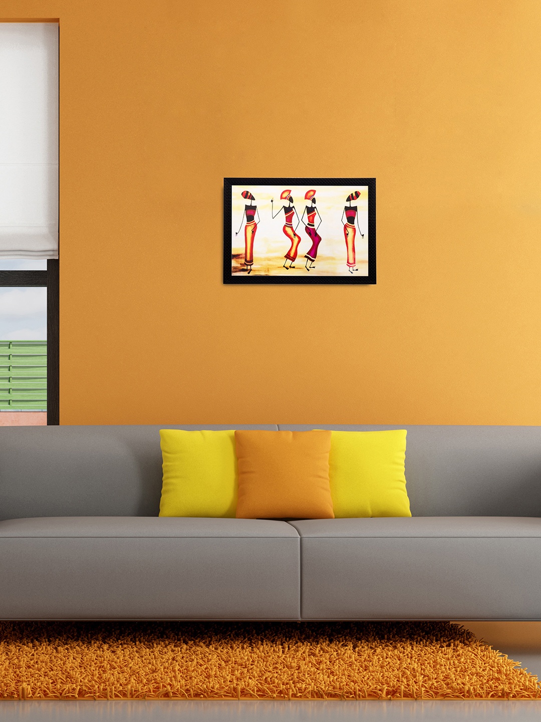 

eCraftIndia Yellow & Beige Tribal Women UV Wall Art