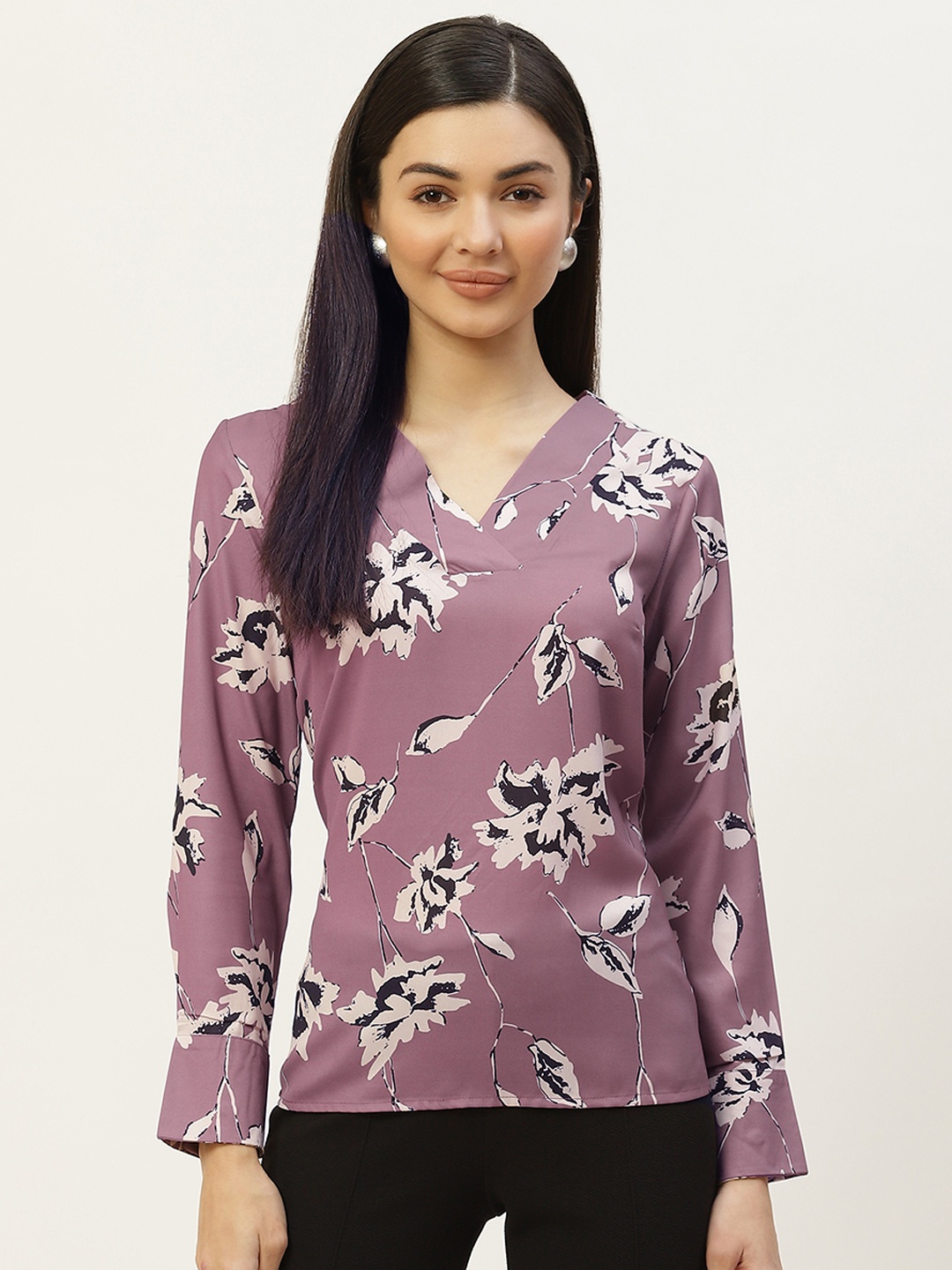 

Off Label Purple & White Floral Print Georgette Top