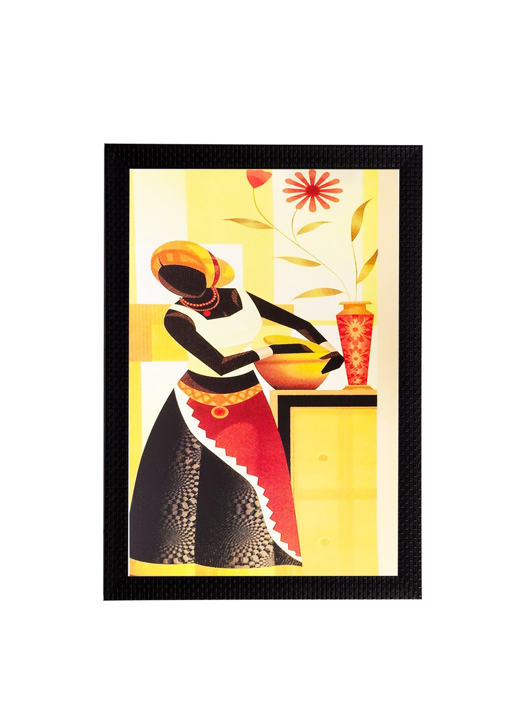 

eCraftIndia Multicoloured Woman With Pot Matt Texture Framed Wall Art, Multi