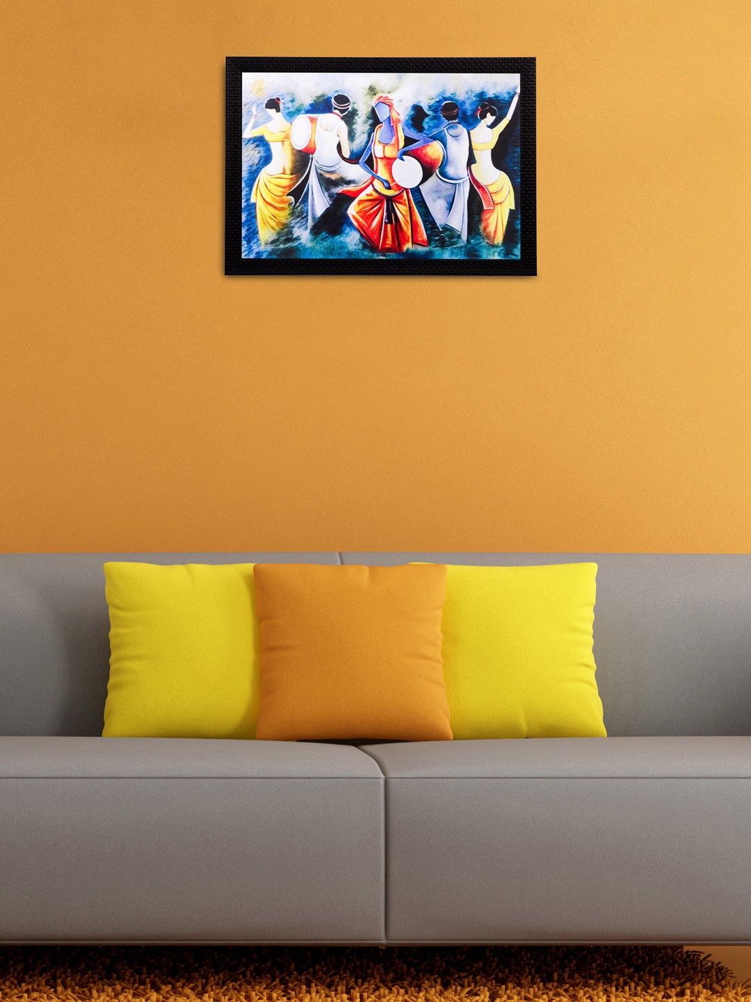 

eCraftIndia Multicoloured Dancing Village Couples UV Wall Art, Multi