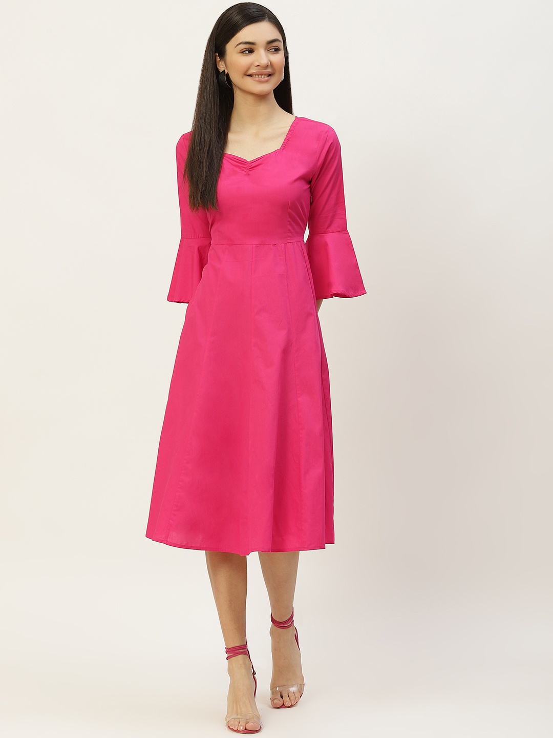 

Off Label Fuchsia Solid A-Line Dress with Bell Sleeves