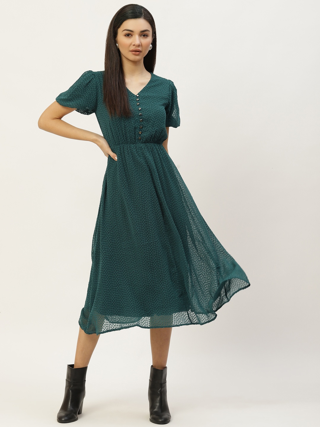 

Off Label Teal Solid A-Line Dress
