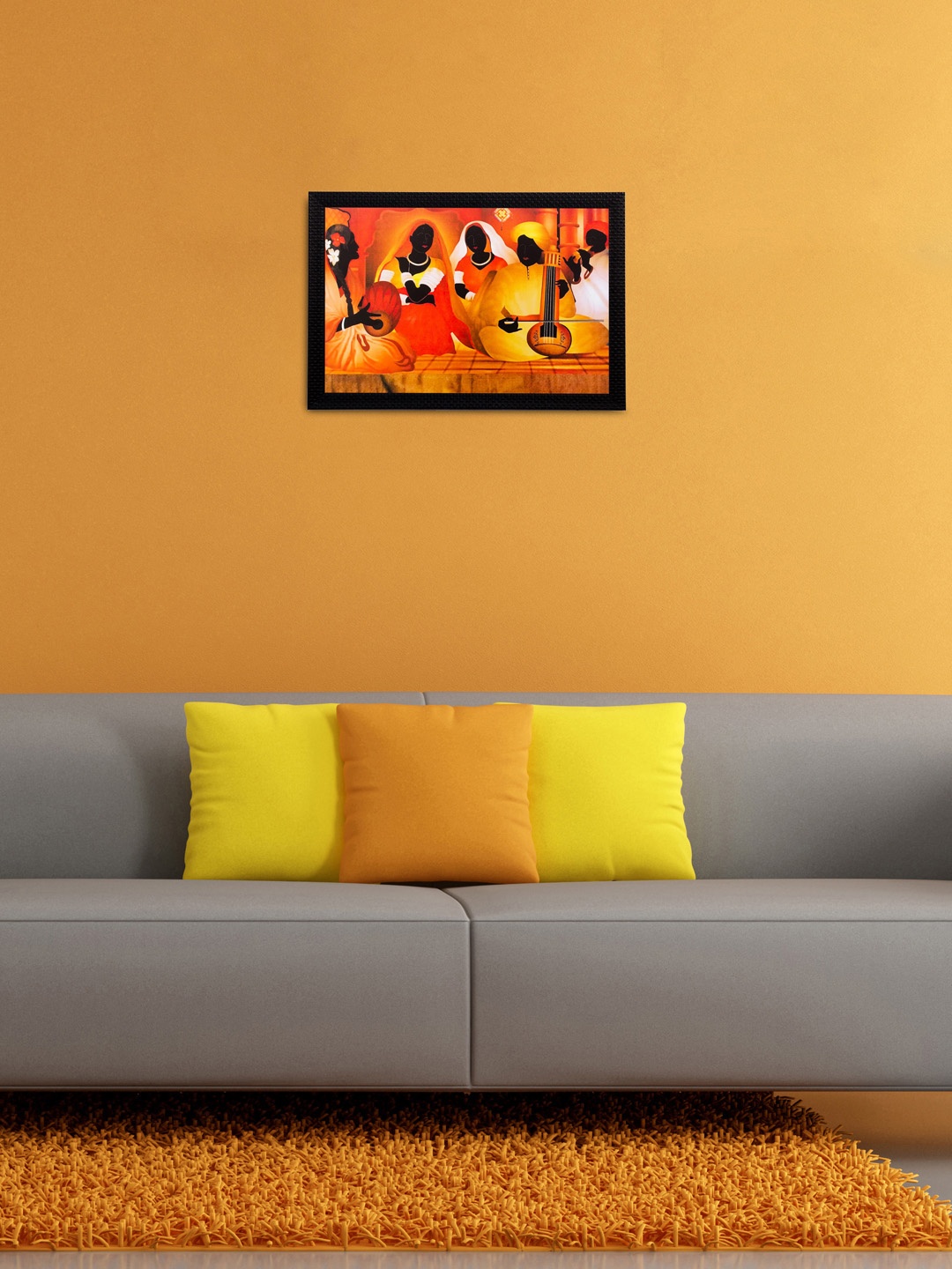 

eCraftIndia Red & Orange Musicians Playing Instruments UV Wall Art