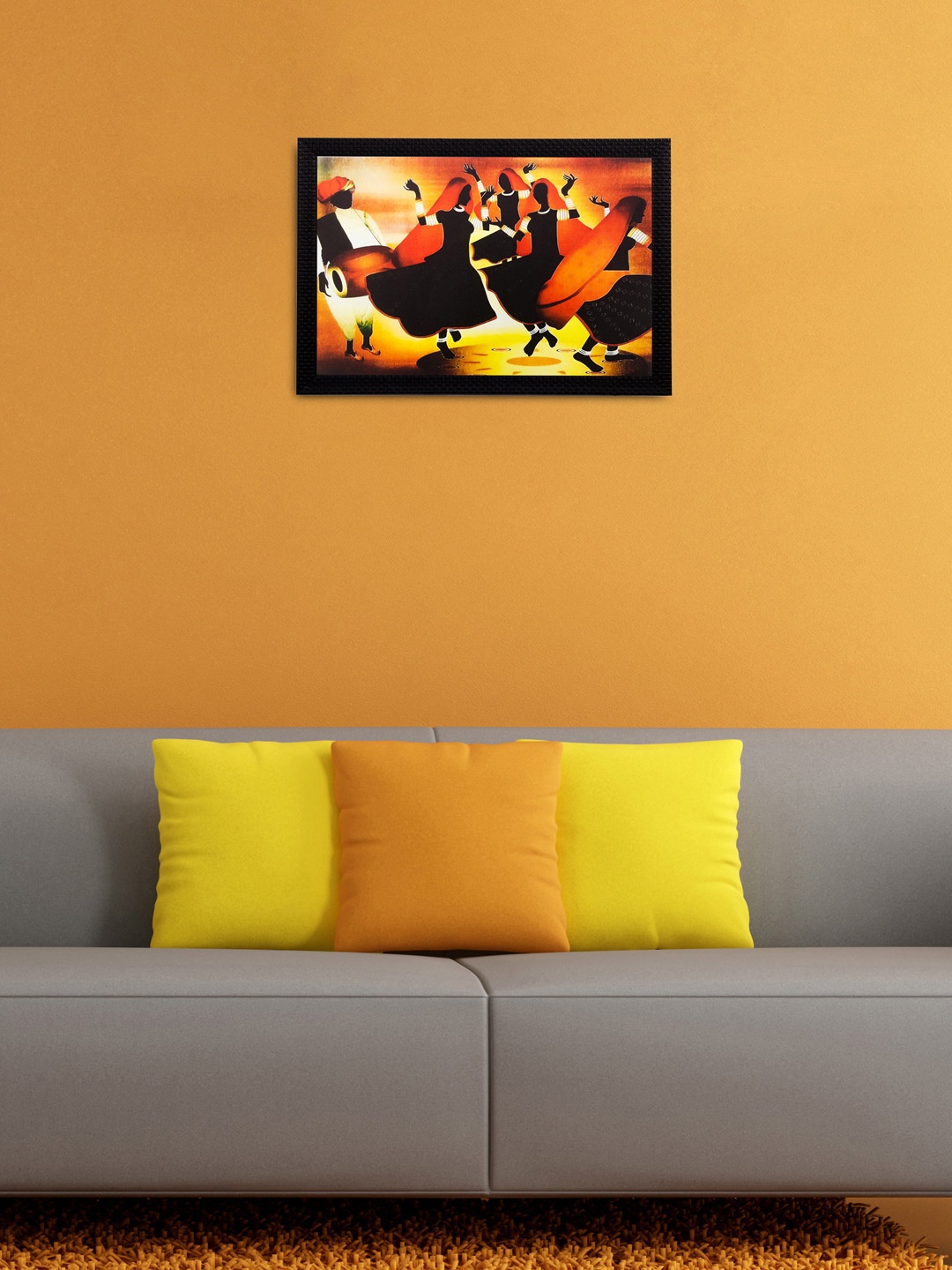 

eCraftIndia Black & Orange Dancing Village Women UV Wall Art